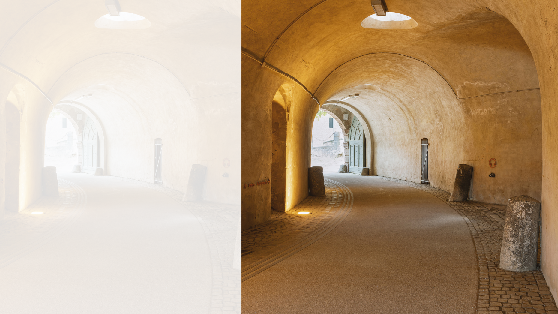 Beleuchteter Tunnel auf der Festung Ehrenbreitstein