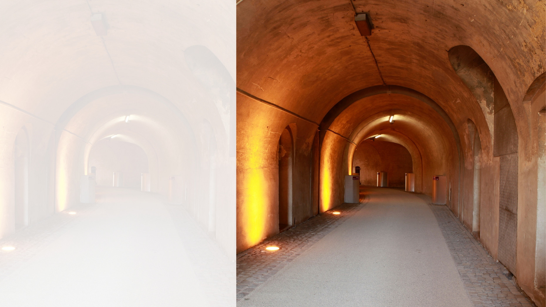 Beleuchteter Tunnel auf der Festung Ehrenbreitstein